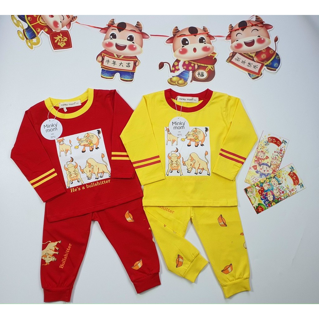 Bộ dài tay cotton cao cấp 100% Minky mom họa tiết trâu cho bé trai bé gái