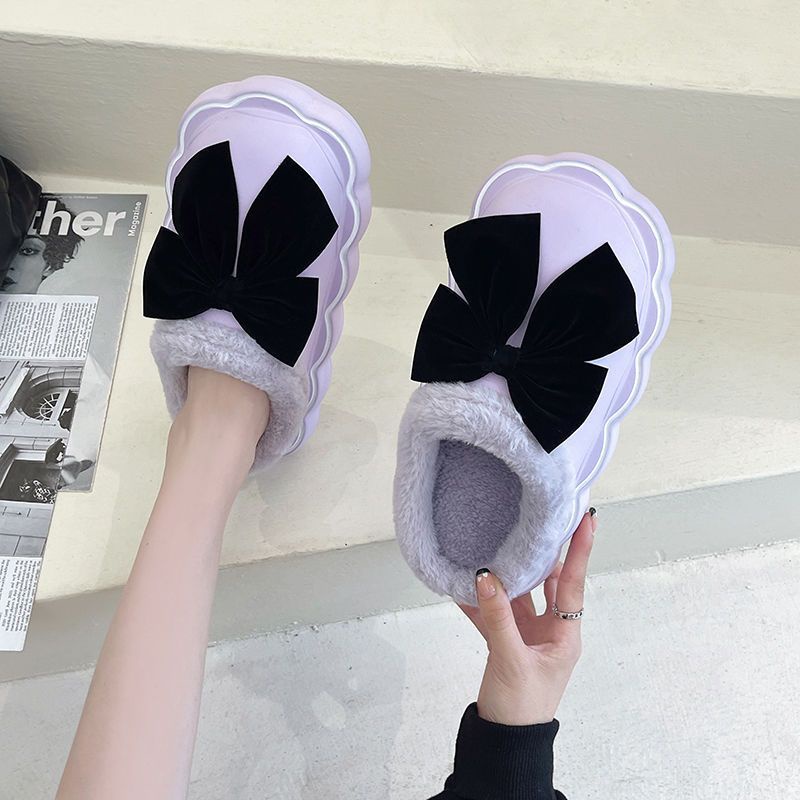 Dép Bông Nữ Đi Trong Nhà Chống Trượt Đính Nơ Dễ Thương