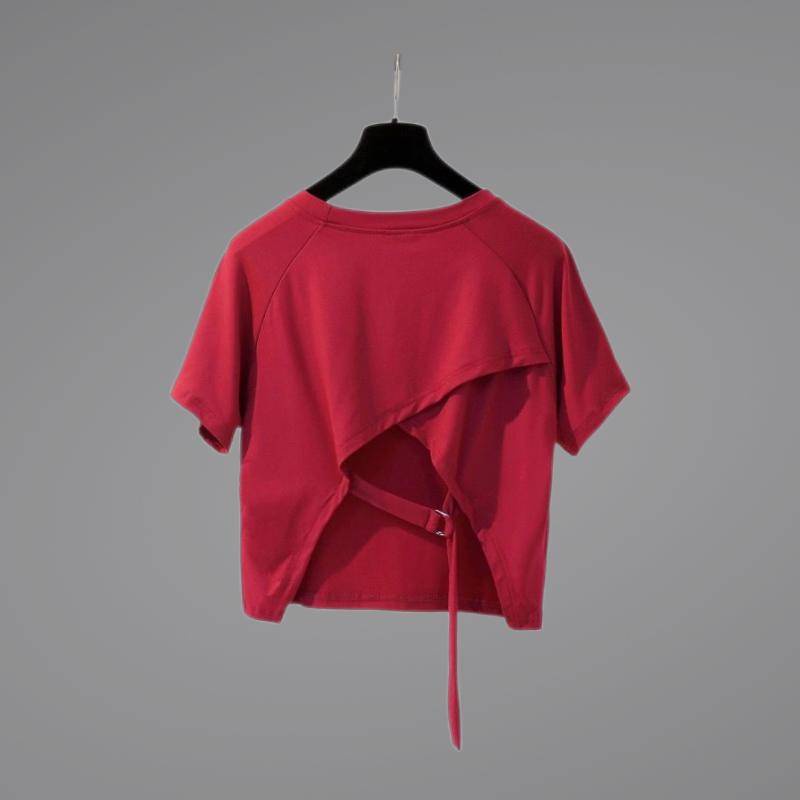 Áo Thun Tay Ngắn Xẻ Tà Sau Lưng Phong Cách Hàn Quốc Độc Đáo Cho Nữ