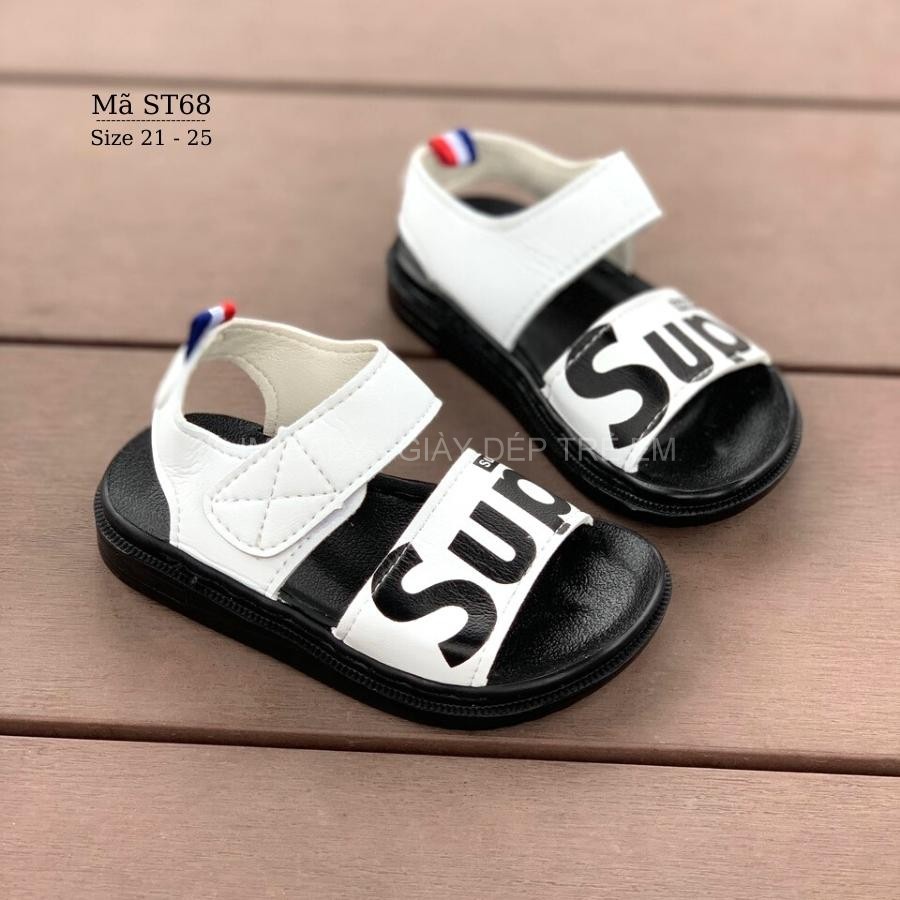 Sandal bé trai trắng Super da mềm quai ngang thể thao và cá tính phù hợp trẻ em tập đi 1 2 3 tuổi phong cách Hàn ST68