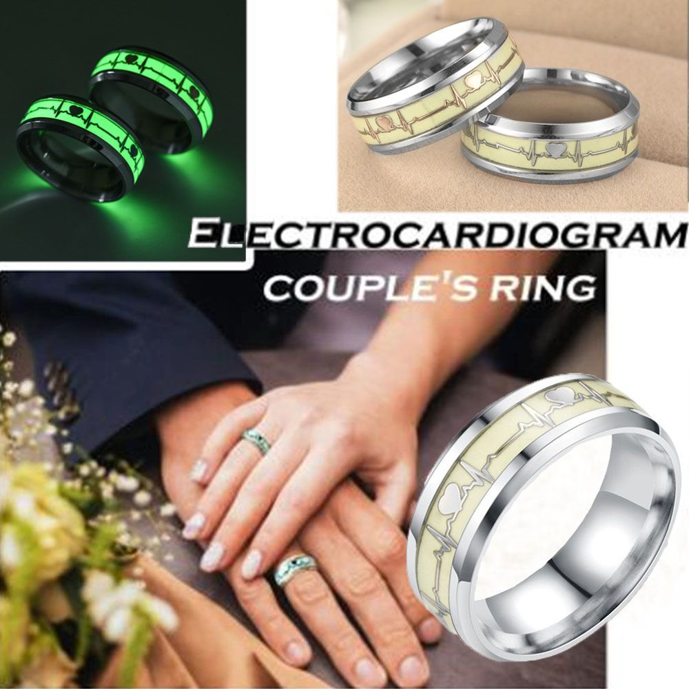 Nhẫn thép không gỉ hình nhịp tim phát sáng thời trang cho cặp đôi