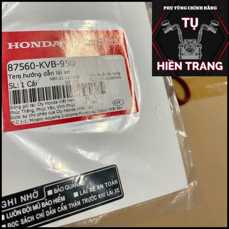 TEM THÔNG SỐ HƯỚNG DẪN LÁI XE ZIN CHÍNH HÃNG HONDA