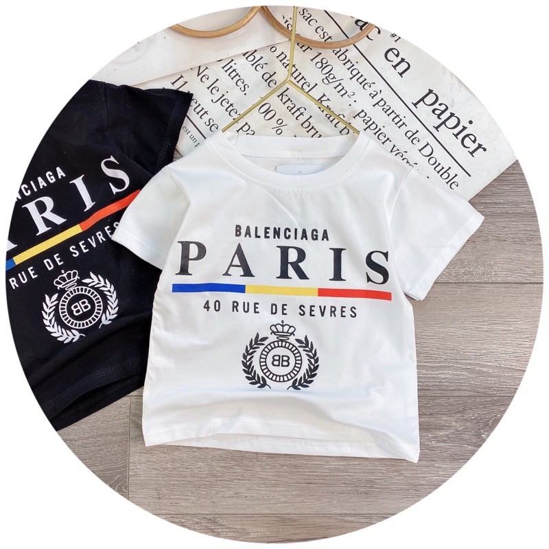 Áo Phông Cọc Tay Chất Liệu Cotton Bé Trai &amp; Gái In Chữ PARIS - ZIN KID SHOP