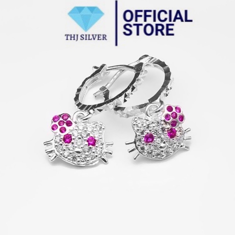 Bông tai mèo kitty hoa đá sáng đẹp chuẩn bạc ta