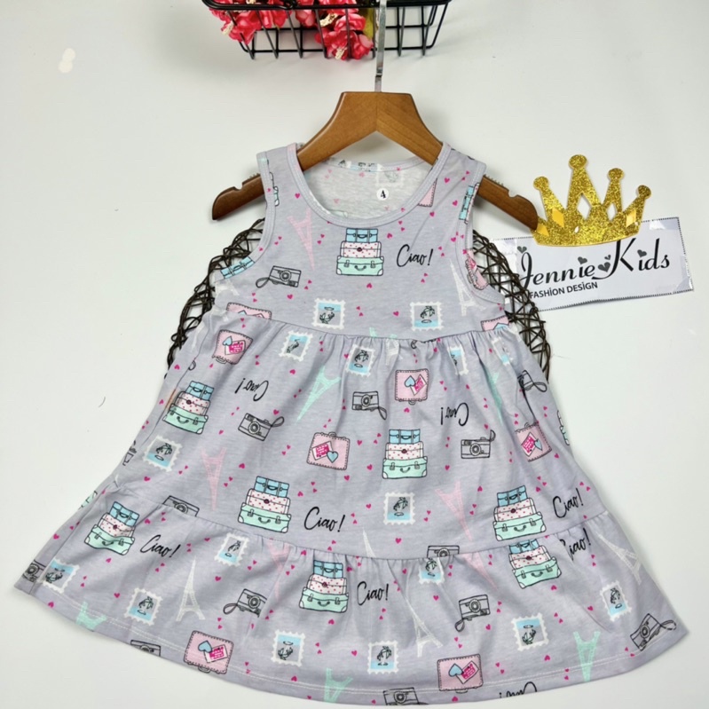 Đầm bé gái 3-5 tuổi dáng xòe thun cotton VNXK Jennie kids J484