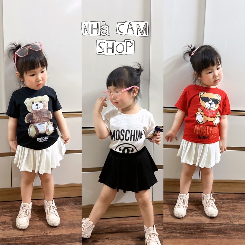 Áo Bé Gái, Set 3 Áo Phông In Gấu Moschino Cộc Tay Xinh Xắn - Nhà Cam