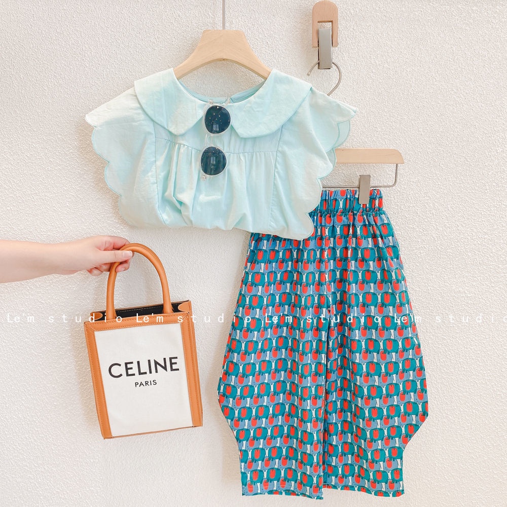 Bộ Trang Phục Hai Mảnh Gồm Áo Cổ Búp Bê Và Quần Ống Rộng Thời Trang Mùa Hè Phong Cách Hàn Quốc Hàng Mới Dành Cho Bé Gái 2022