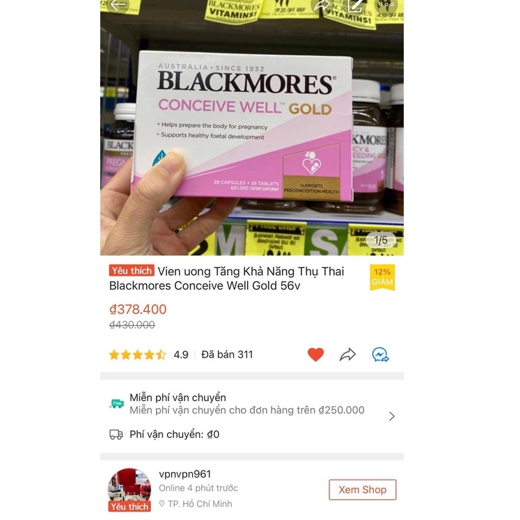Viên uống tăng khả năng thụ thai Blackmores Conceive Well Gold 56v Úc