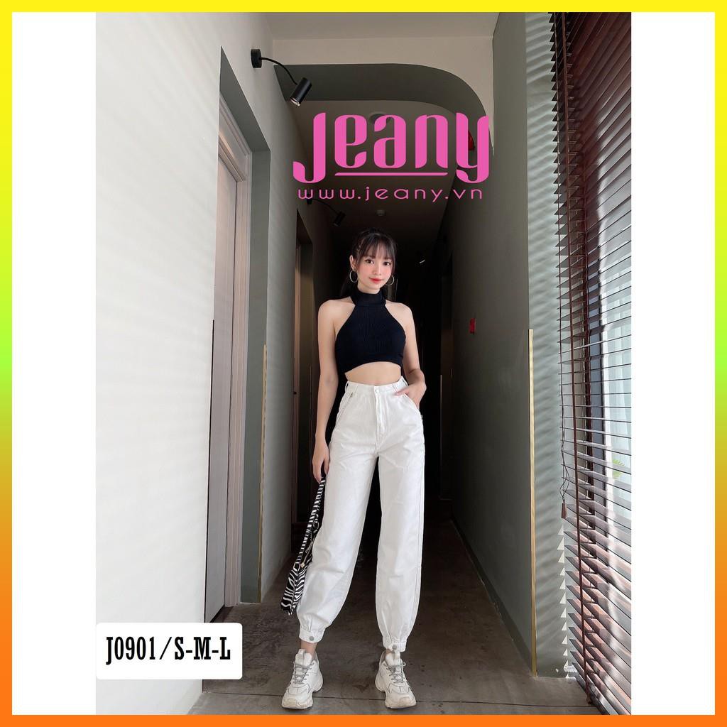 Quần Jean Baggy Lưng Cao Phối Xích Màu Trắng J0901 - Jeany uy tín