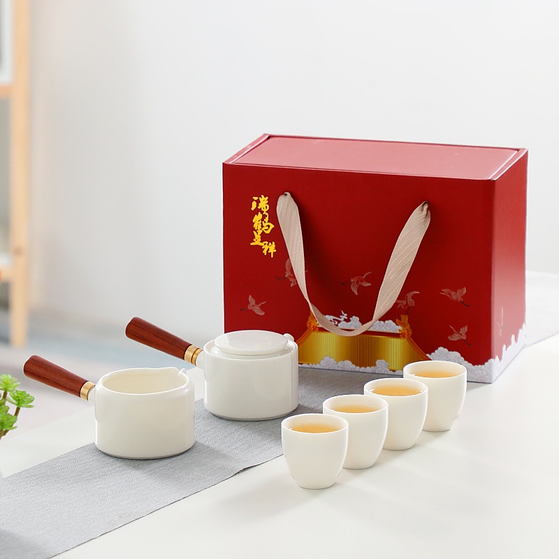 Bộ ấm chén pha trà đạo bằng sứ Trắng Bạch Định Thấu Quang