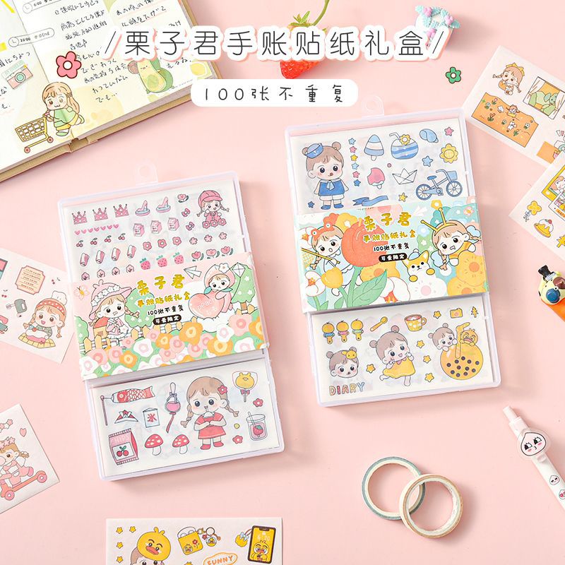 100Sheets/box Cute Cartoon Girl Stickers Decorative Scrapbooking DIY Note Paper Sticker Flakes Stationary