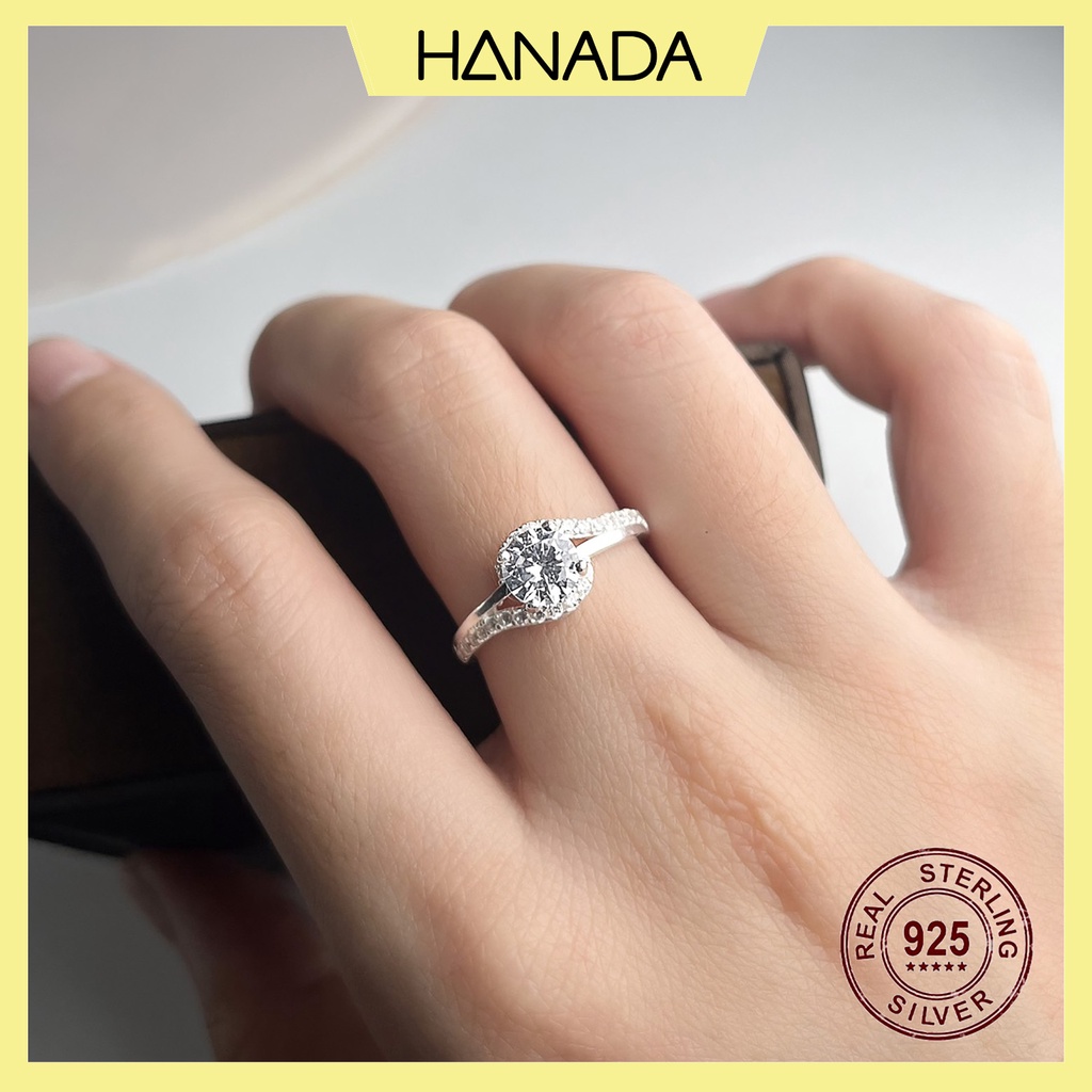 Nhẫn Bạc 925 Hanada Đính Đá Lấp Lánh Sang Trọng Trang Sức Bạc Cao Cấp 1045 O11
