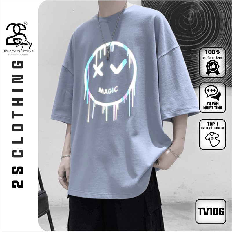 Áo Thun Basic 2s Clothing Áo Phông Nam Cổ Tròn Cotton Oversize Form Rộng Giá Rẻ In Phản Quang Ngầu TV106