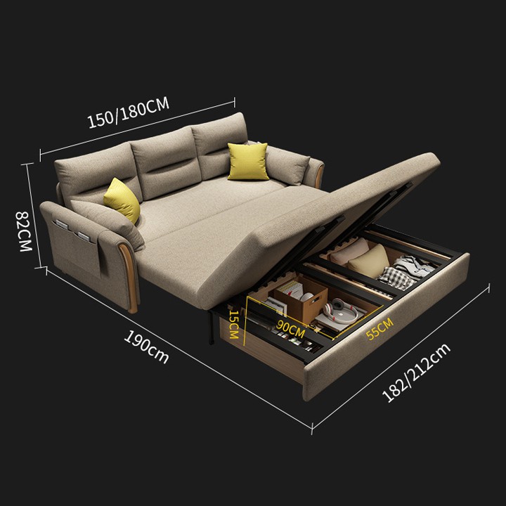 ✅DEAL HOT✅ (Hàng Cao Cấp) Giường Sofa đa năng thông minh - ( có khoang để đồ) KT  190 x 150 cm ( Màu Vàng Nhạt, Xám Đậm)