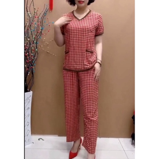 [RẺ VÔ ĐỊCH] Bộ đũi nữ trung niên cao cấp, Chất đũi kẻ caro chuẩn đẹp