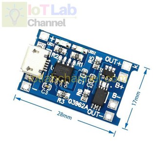 Mạch sạc pin lithium TP4056 có IC bảo vệ micro USB