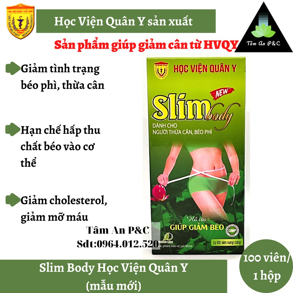 (Giảm cân an toàn) Viên uống giảm cân Slim Body New sản xuẩt bởi Học viện Quân Y hộp 100 viên--CHÍNH HÃNG HVQY