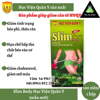 (Giảm cân an toàn) Viên uống giảm cân Slim Body New sản xuẩt bởi Học viện Quân Y hộp 100 viên-CHÍNH HÃNG HVQY