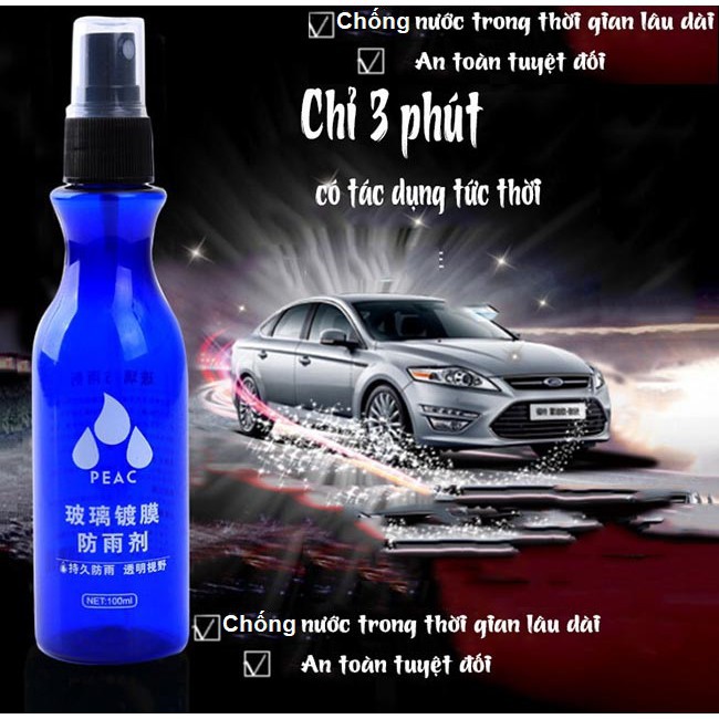 Chai xịt nano chống nước mưa cho kính xe hơi, xe máy – Bình xịt chống bám nước Peac