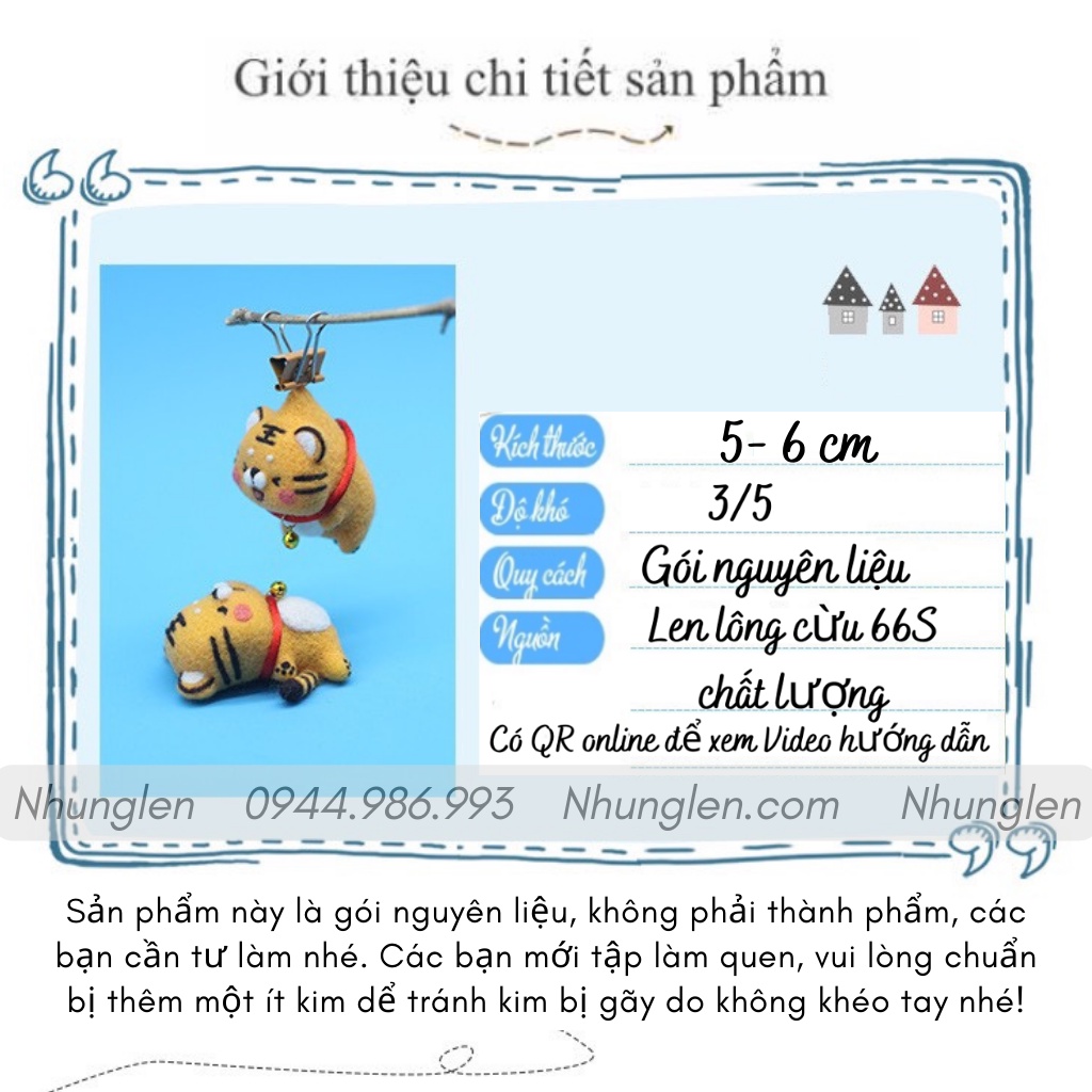 [TẾT 2022]Bộ len chọc Hổ Tiểu Học - Kit len chọc tết Nhâm Dần 2022 - Needle felting Tiger - Có hướng dẫn, làm móc khoá
