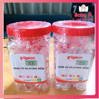 Sỉ hộp 24 Núm ti Pigeon cổ hẹp silicon mềm cho bé