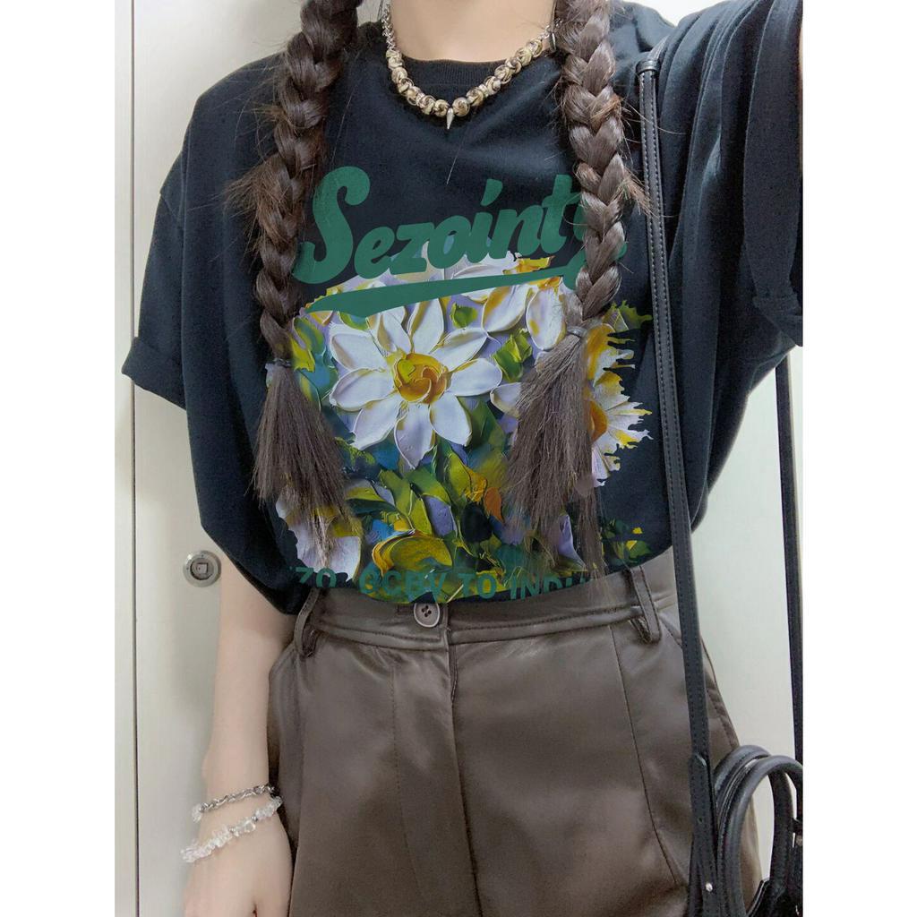 Xiaozhainv Áo Thun Ngắn Tay Dáng Rộng In Họa Tiết Kiểu Retro Thời Trang Mùa Hè Cho Nữ