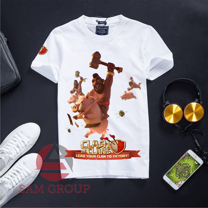 [Hàng có sẵn] Áo Clash of Clans cotton màu trắng cổ tròn cực hot - Ho