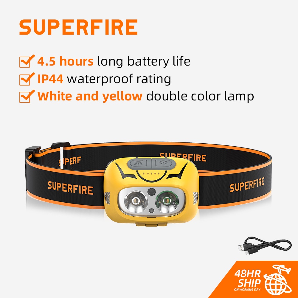 Đèn pha SUPERFIRE HL05/Hl05-x/Hl05-s/Hl05-d sạc bằng cổng USB siêu sáng cảm biến chuyển động 4 chế độ dành cho chạy bộ