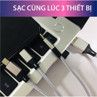 Cáp sạc đa năng bọc dù 3 trong 1 gồm Lightning - Micro USB - Type C