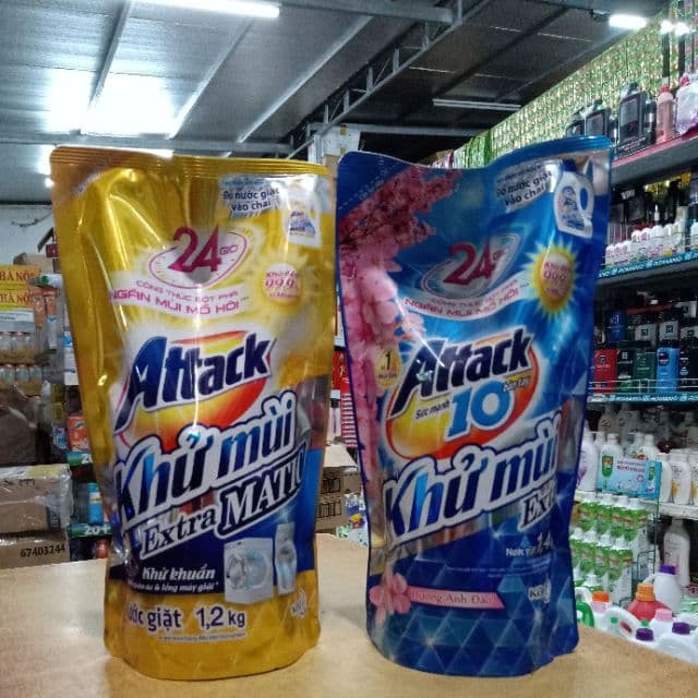 Nước giặt khử mùi Attack Extra hương hoa oải hương túi 1,4 kg