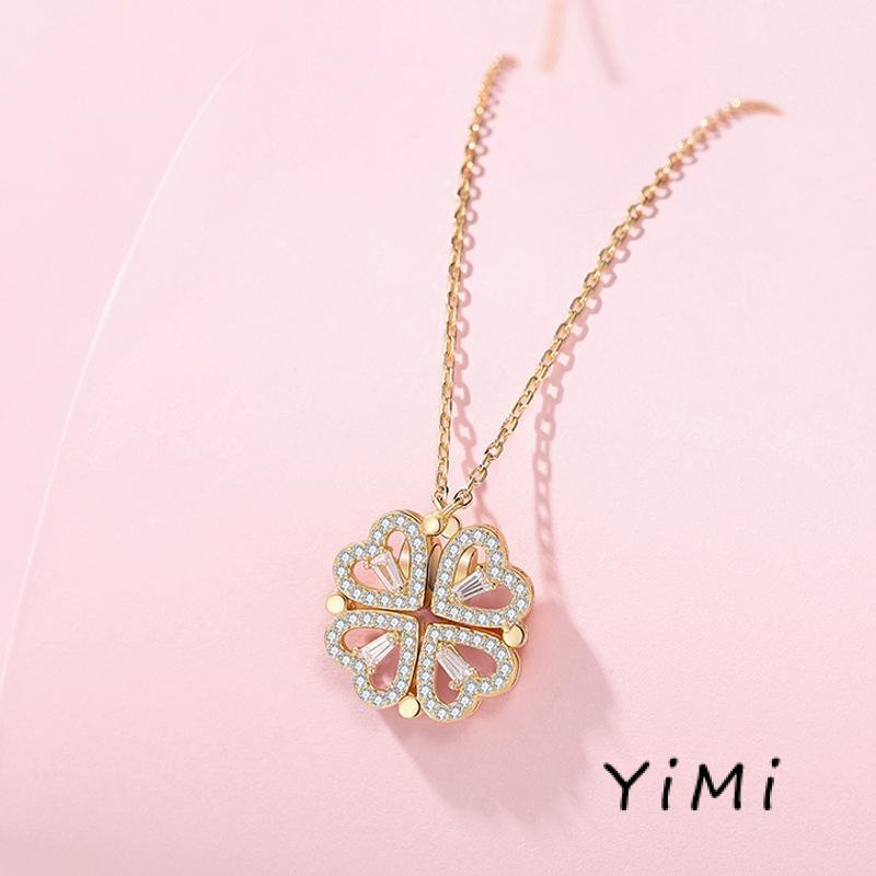 Vòng cổ trái tim bốn lá đính kim cương