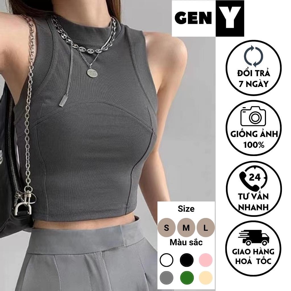 Áo ba lỗ nữ viền giữa tôn ngực GenY, Áo croptop 3 lỗ ôm body vải borip nách bo viền cực đẹp