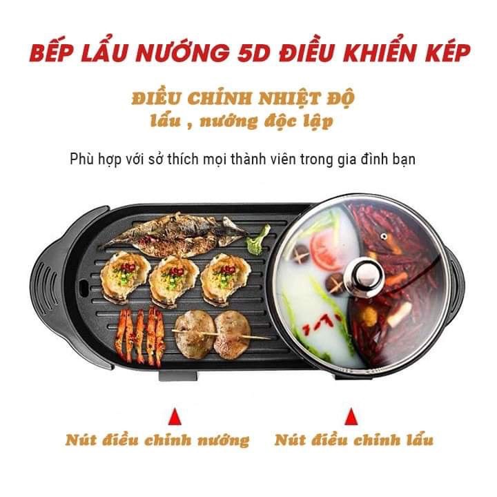 Bếp lẩu nướng 2 in 1 Lớn, nồi lẩu nướng 2 ngăn đa năng
