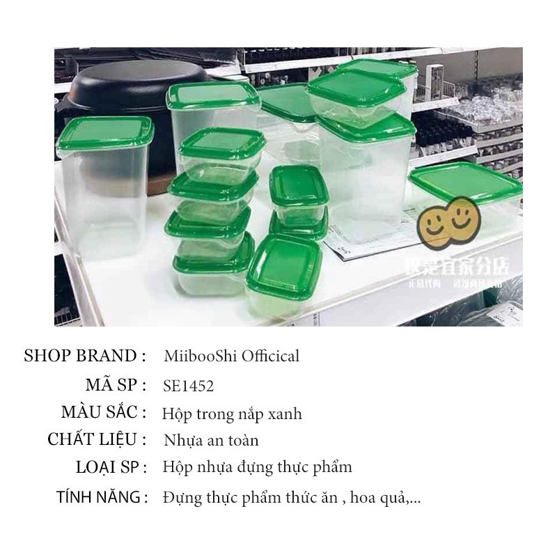 Hộp nhựa đựng thực phẩm hộp bảo quản thực phẩm to có nắp đậy đựng thức ăn, rau củ, hoa quả combo 17 hộp MiibooShi SE1452