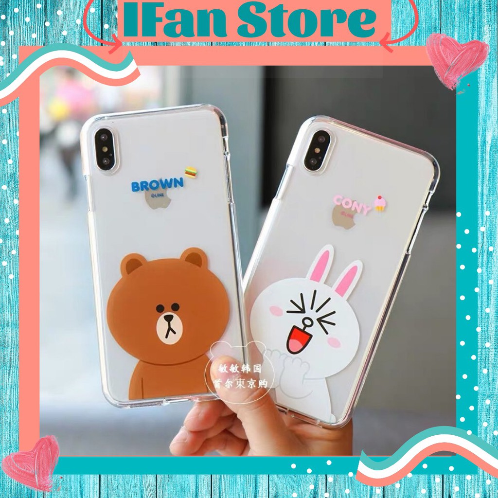 🌸VIDEO THẬT🌸 Ốp Lưng Đôi iPhone Trong Suốt Thỏ Cony Gấu Brown iPhone 6/6s/6plus/6splus/7plus/8plus/x/xs/xsmax/11/11proma