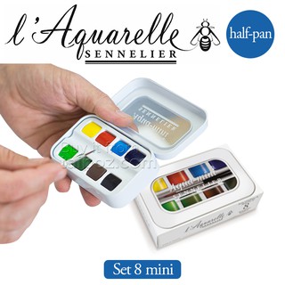[ TAIPOZ ] - Màu nước HẠNG HỌA SĨ Sennelier Aquarelle, hộp halfpan mini 8 màu