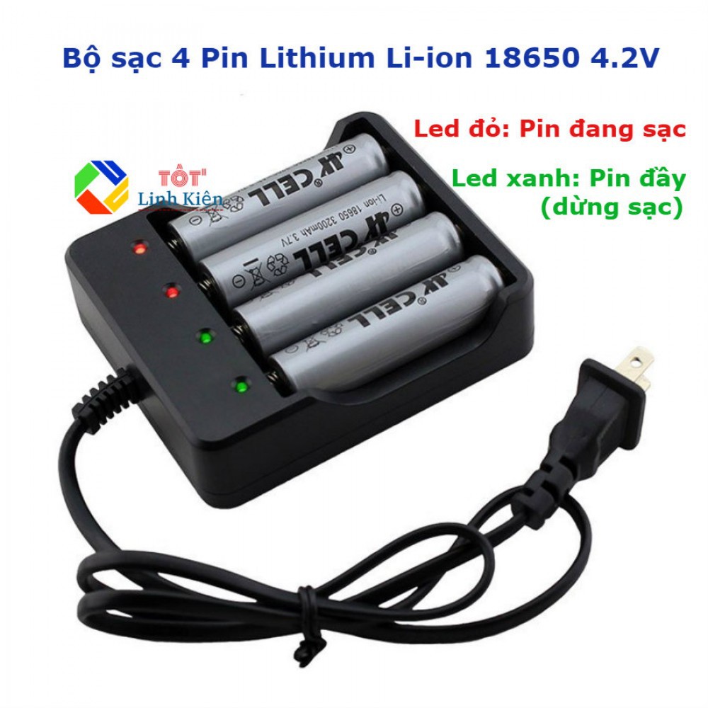 Bộ Sạc 4 Pin Lithium Li-Ion 18650 3.7V - Bộ sạc 4 cell pin lion Tự Động Ngắt, Báo Pin Đầy