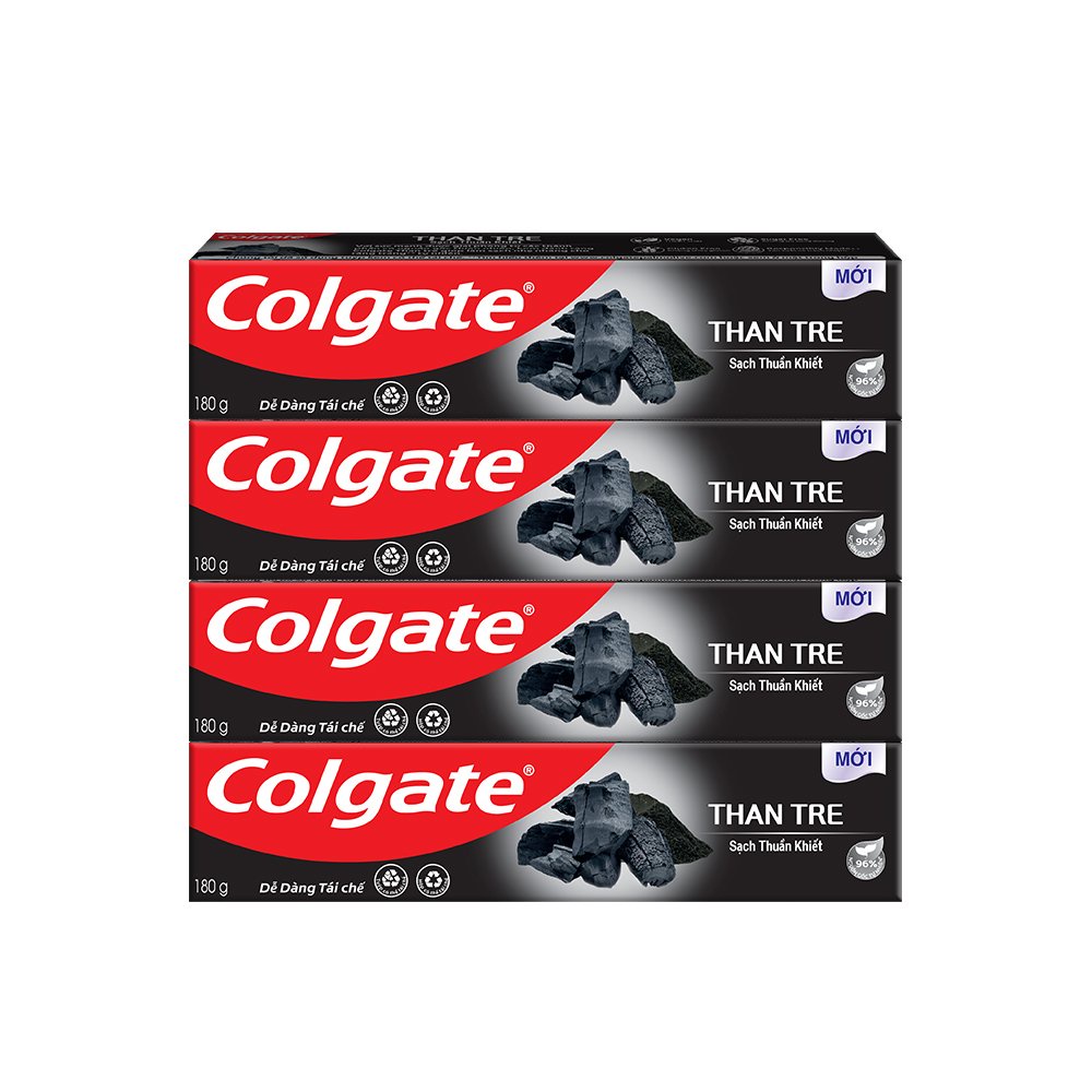 Bộ 4 Kem đánh răng Colgate thiên nhiên từ Than tre Hàn Quốc &amp; bạc hà 180g