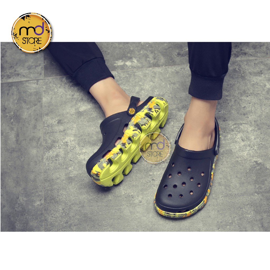 Dép Cross đen đế vảy sơn lượn sóng, Dép Cross cá sấu bít đầu - Tặng kèm 12 Sticker, Jibitz +Hộp