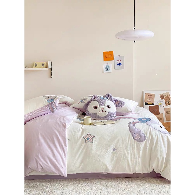 Bộ chăn ga gối mẫu THỎ TÍM - Cotton Line Disney thêu họa tiết ngộ nghĩnh, set 5 món sẵn hàng