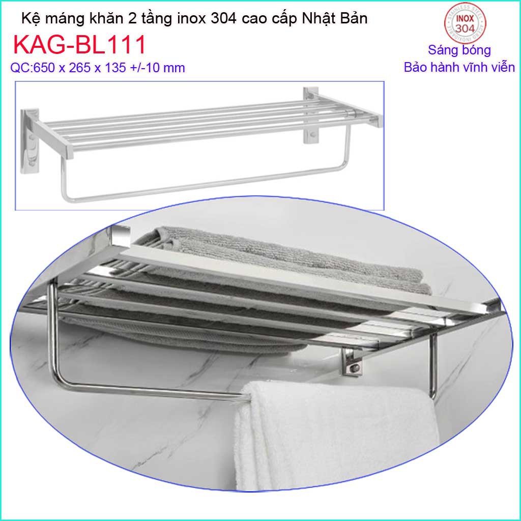 Vắt khăn bồn tắm Inox Kace KAG-BL33-BL111-BL110, máng khăn bồn tắm SUS304 Nhật Bản móc đa năng 3 trong 1 vắt khăn phơi