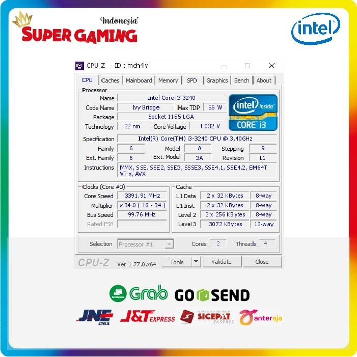 Intel Core I3 3240 Tray Non Fan Ivy Bridge 1155 Gaming