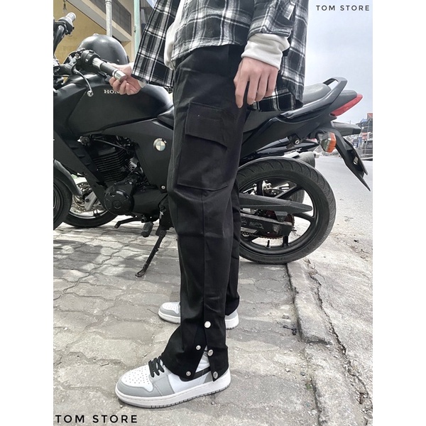 Quần kaki 3 cúc ống rộng Cargo pant , Butoon pants phong cách unisex Nam Nữ