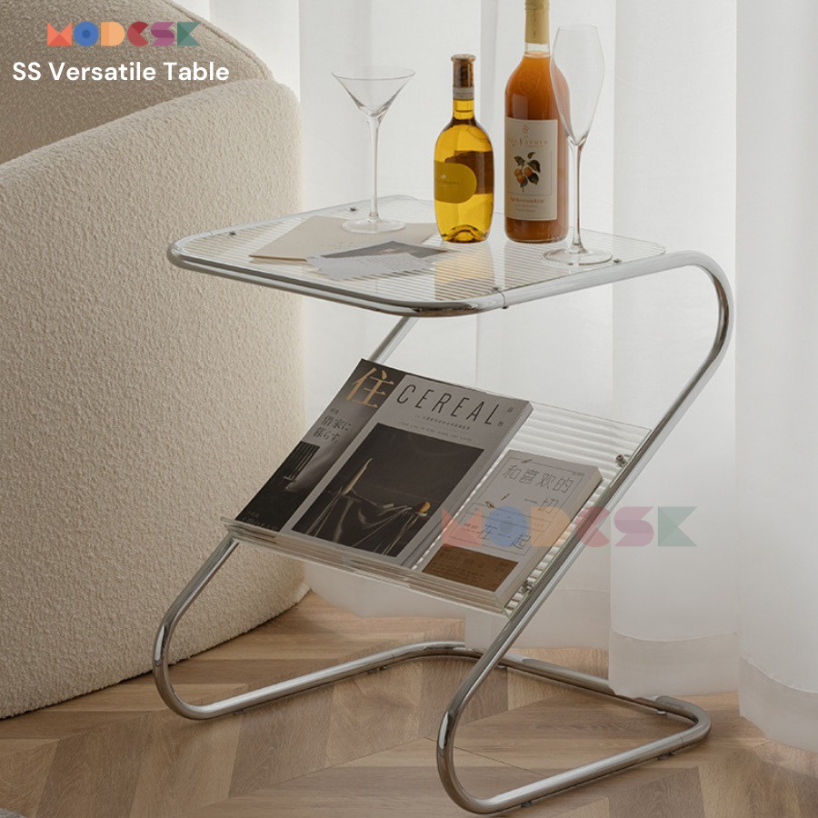 Bàn sofa decor kiêm kệ đầu giường Modesk SS Versatile Table khung inox 304 kính cường lực