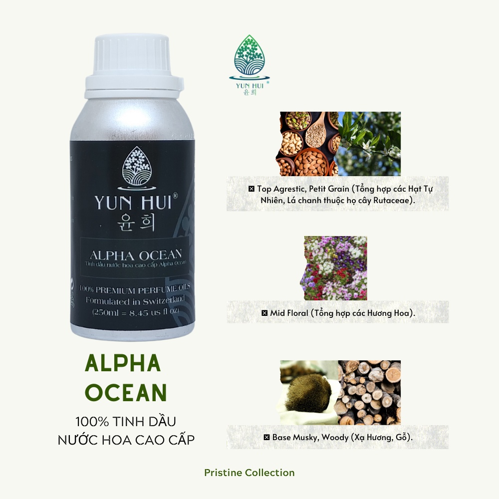 Tinh Dầu Nước Hoa Cao Cấp Nhập Khẩu Alpha Ocean YUNHUI VN - Với 3 Nốt Hương Sang Trọng Đặc Sắc - 15ml/50ml/100ml