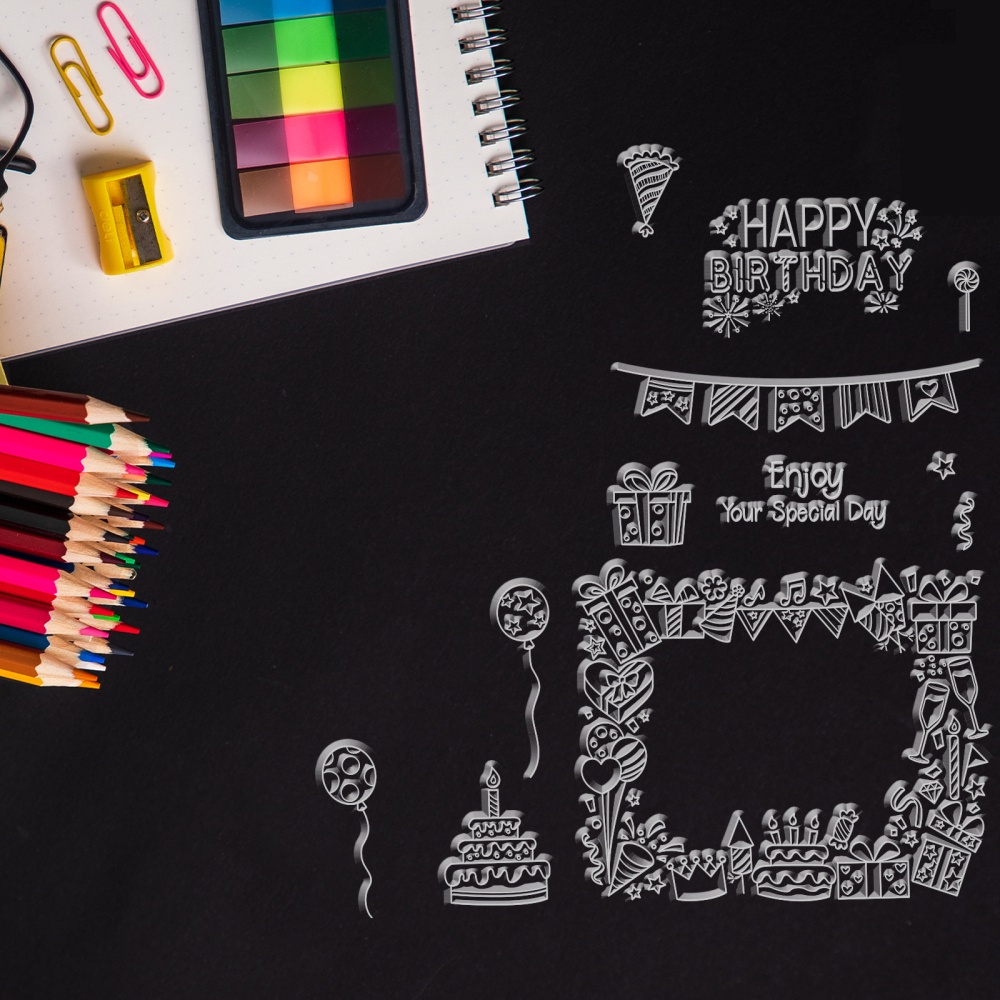 1 Tấm Tem Đóng Dấu Bằng Silicone Trong Suốt Hình Chữ Happy Birthday Trang Trí Sổ Tay DIY