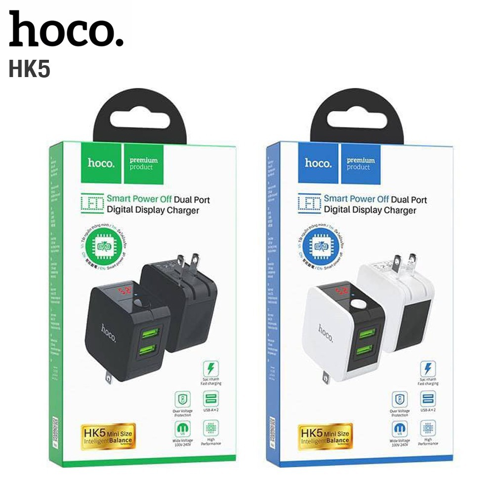 Củ sạc nhanh Đa Năng Hoco HK5 Dual USB Chính Hãng - Cốc Sạc Tự Ngắt - Có Màn Hình LED - BH 12 Tháng