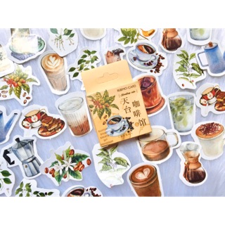 Hộp 45 Sticker Theme Cà Phê - Hình Dán Coffee Trang Trí Sổ Bullet Journal