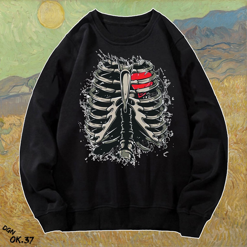 ÁO NỈ BÔNG DÀI TAY HÌNH BỘ XƯƠNG OK.37