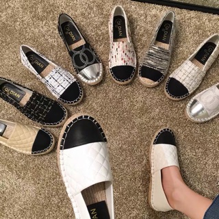 Giày lười bệt nữ da lộn, vải, đế cói